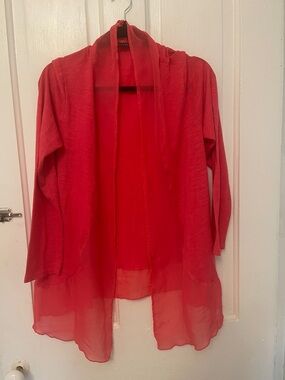 Metaphor Red Open-Front Sheer-Hem Cardigan